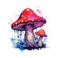 Watercolor magic toadstool mushroom