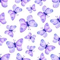 watercolor magical purple butterflies with leaves seamless pattern Royalty Free Stock Photo