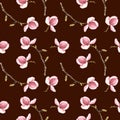 Watercolor Magnolia flowers Seamless Pattern Hand painted illustration isolated on dark background Royalty Free Stock Photo