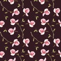 Watercolor Magnolia flowers Seamless Pattern Hand painted illustration isolated on dark background Royalty Free Stock Photo