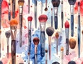 Watercolor Makeup Brushes Seamless Pattern Illustration Royalty Free Stock Photo