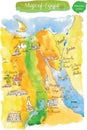 Watercolor map of attractions Egypt Royalty Free Stock Photo