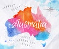 Watercolor map Australia pink blue Royalty Free Stock Photo