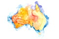 Watercolor map of Australia. Watercolour illustration.