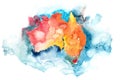 Watercolor map of Australia. Watercolour illustration.