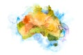 Watercolor map of Australia. Watercolour illustration.