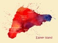 Watercolor map of Easter island with localities. Stylized image with spots and splashes of paint Royalty Free Stock Photo