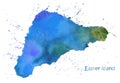 Watercolor map of Easter island. Stylized image with spots and splashes of paint