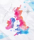 Watercolor map United kingdom and Scotland pink