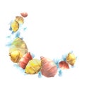 Watercolor marine wreath with red and yellow buoys in the sea water Hand drawn illustration on a white background