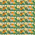 Watercolor marsh plants and herbs seamless pattern with white and yellow water lilies Royalty Free Stock Photo