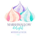 Watercolor marshmallow illustration, for use in a logo, sign, symbol