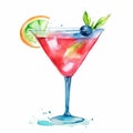 watercolor martini cocktail clipart generative AI Royalty Free Stock Photo