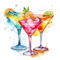 watercolor martini cocktail clipart on white background generative AI Royalty Free Stock Photo