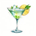 watercolor martini cocktail with lemon clipart generative AI Royalty Free Stock Photo