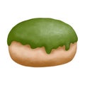 Watercolor matcha green tea boston cream donut isolated on white background. Royalty Free Stock Photo