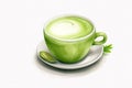 Watercolor Matcha Green tea elements menu objects isolated on white background, various Japan matcha cups in cafe shop, morning