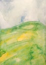 Watercolor meadow background, childish noetic style