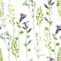 Watercolor meadow flowers seamless pattern