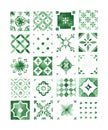 Watercolor Mediterranean green tiles elements set isolated