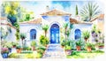 Watercolor Mediterranean Houses ~ AI Generated Content Royalty Free Stock Photo