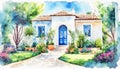 Watercolor Mediterranean Houses ~ AI Generated Content Royalty Free Stock Photo