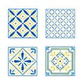 Watercolor mediterranean set, juicy lemons, leaves, flowers, Italian tiles