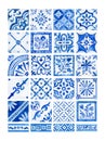 Watercolor Mediterranean tiles and borders isolated clipart set