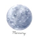 Watercolor Mercury planet illustration Royalty Free Stock Photo