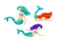 Watercolor mermaids set. Sea girls character cute illustration collection