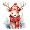 Watercolor merry christmas character deer illustration Royalty Free Stock Photo