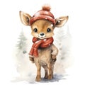 Watercolor merry christmas character deer illustration Royalty Free Stock Photo