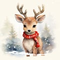 Watercolor merry christmas character deer illustration Royalty Free Stock Photo