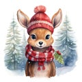 Watercolor merry christmas character deer illustration Royalty Free Stock Photo