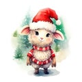 Watercolor merry christmas character sheep illustration Royalty Free Stock Photo