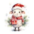 Watercolor merry christmas character sheep illustration Royalty Free Stock Photo