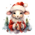 Watercolor merry christmas character sheep illustration Royalty Free Stock Photo