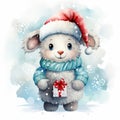 Watercolor merry christmas character sheep illustration Royalty Free Stock Photo