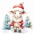 Watercolor merry christmas character sheep illustration Royalty Free Stock Photo