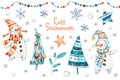 Watercolor merry christmas hand painted set of nursery character snowmans illustration. Handpainted Winter holidays Royalty Free Stock Photo