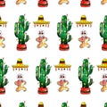 Watercolor Merry Christmas objects pattern. Mexican new year. Dia de los Muertos. Hand drawn seamless texture