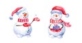 Watercolor merry christmas set of character snowmans illustration Royalty Free Stock Photo