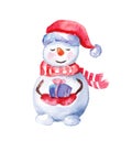 Watercolor merry christmas set of character snowmans illustration. Royalty Free Stock Photo