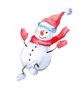 Watercolor merry christmas set of character snowmans illustration. Royalty Free Stock Photo