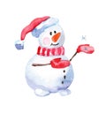 Watercolor merry christmas set of character snowmans illustration. Royalty Free Stock Photo