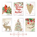 Watercolor Merry christmas set for holiday greeting cards. Royalty Free Stock Photo