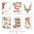 Watercolor Merry christmas set for holiday greeting cards.