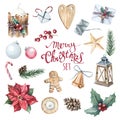 Watercolor Merry Christmas set Royalty Free Stock Photo