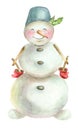 Watercolor merry snowman,