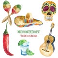 Watercolor Mexico icons.